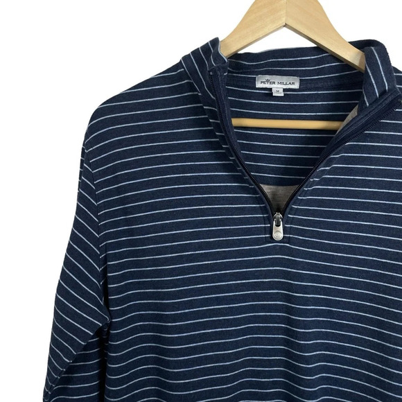 Peter Millar Men’s Halifax Striped Quarter Zip Pullover in Navy/Blue Size M - Picture 4 of 8